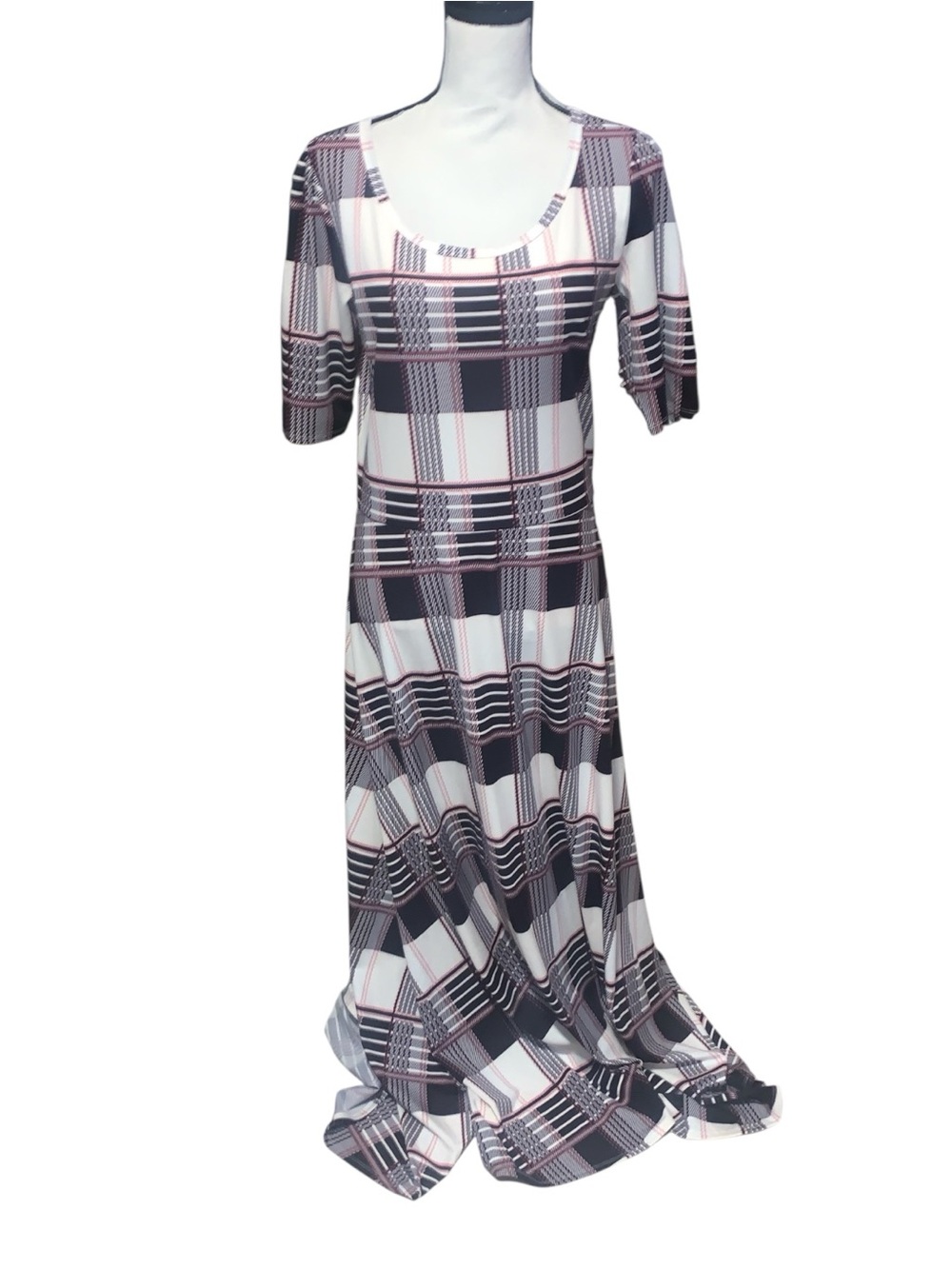 LuLaRoe Ana Purple/white Plaid Long Maxi Dress XL Short Sleeve